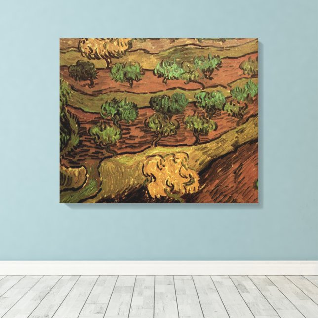 Olivträd av Van Gogh mot en kulle sluttning Canvastryck (Insitu (trägolv))