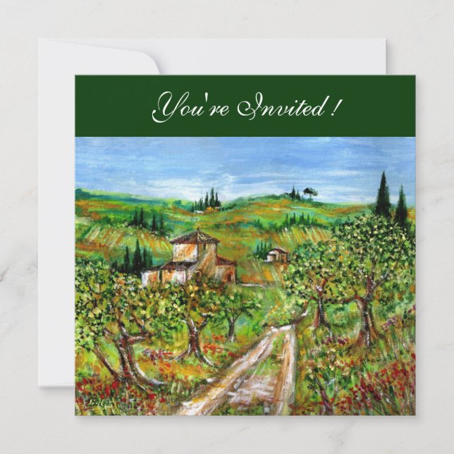 OLIVTRÄD I TUSCANY, grön svart Inbjudningar (Framsida)