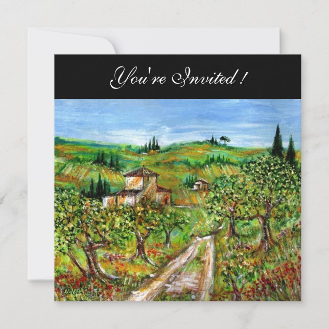 OLIVTRÄD I TUSCANY, grön svart Inbjudningar (Framsida)