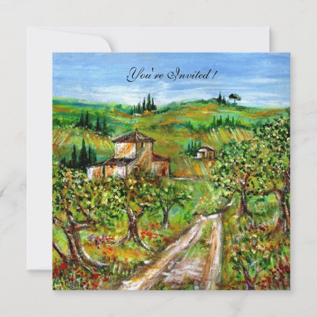 OLIVTRÄD I TUSCANY,gul grön vit Inbjudningar (Framsida)
