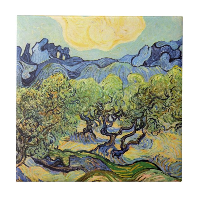 Olivträd med Alpilles av Vincent van Gogh Kakelplatta (Framsidan)