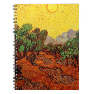 Olivträd med gul himmel och sol av Van Gogh Anteckningsbok