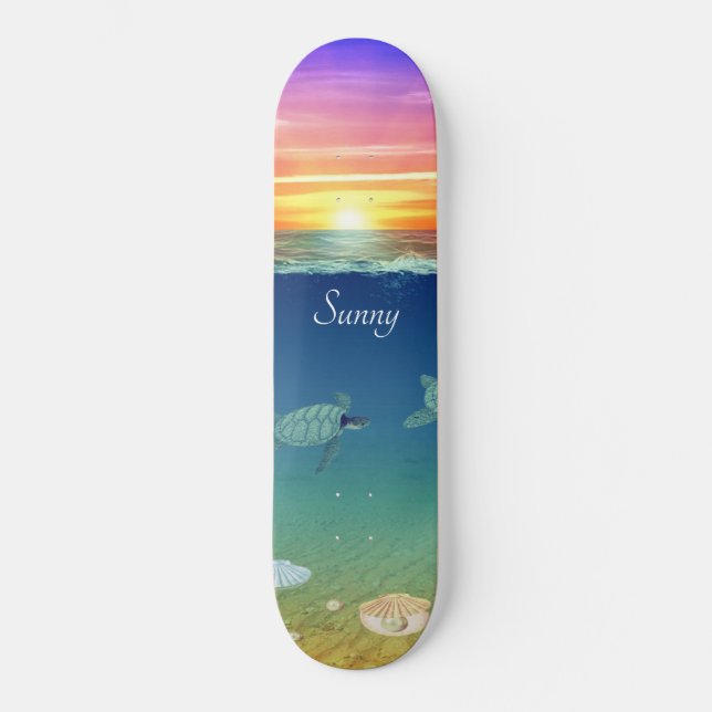 Olja, havssköldpadda och snäckor mini skateboard bräda 18,5 cm (Framsida)