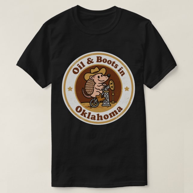 Olja & stövlar_ Oklahoma Vintage Artwork T Shirt (Design framsida)