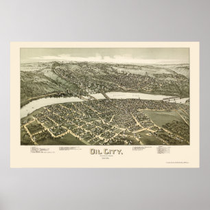 Olje- stad, panorama- karta för PA - 1896 Poster