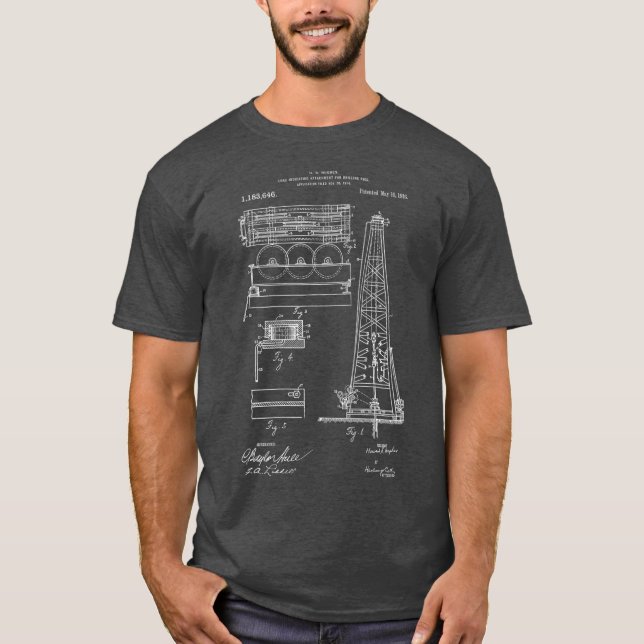 Oljeborrning Rig Patent Graphic Oilfield driller T Shirt (Framsida)
