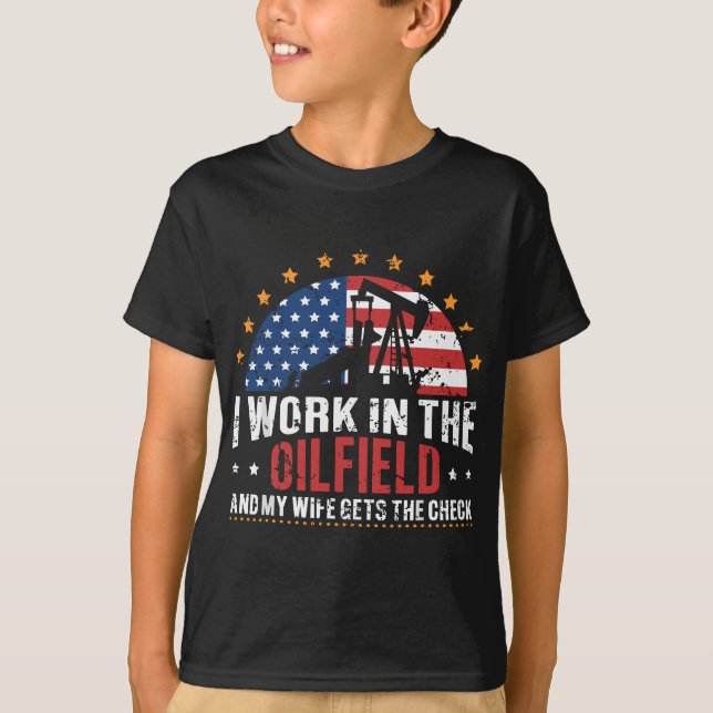 Oljebrunn i USA flagga olja Oilfield Sopor Oilfiel T Shirt (Framsida)