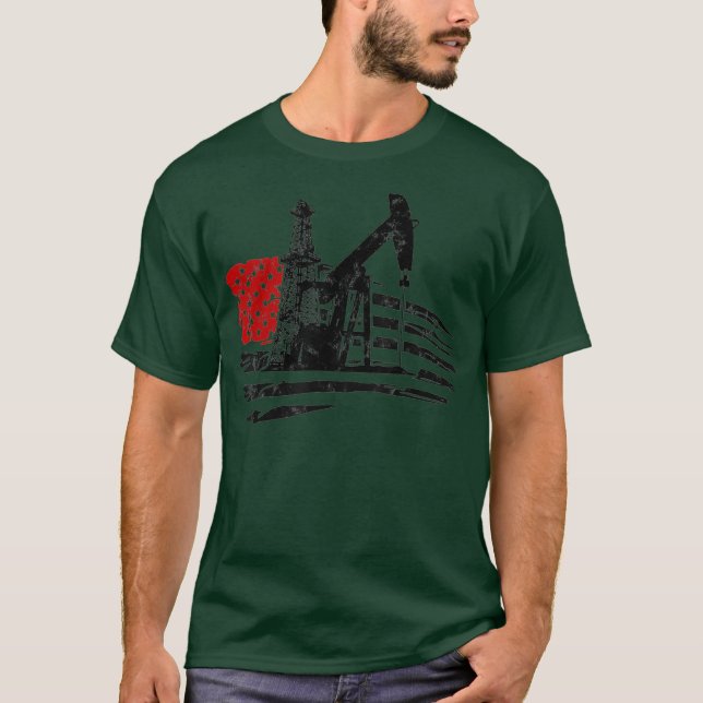 Oljefält Patriot US Flagga Oil Driving Rig T Shirt (Framsida)