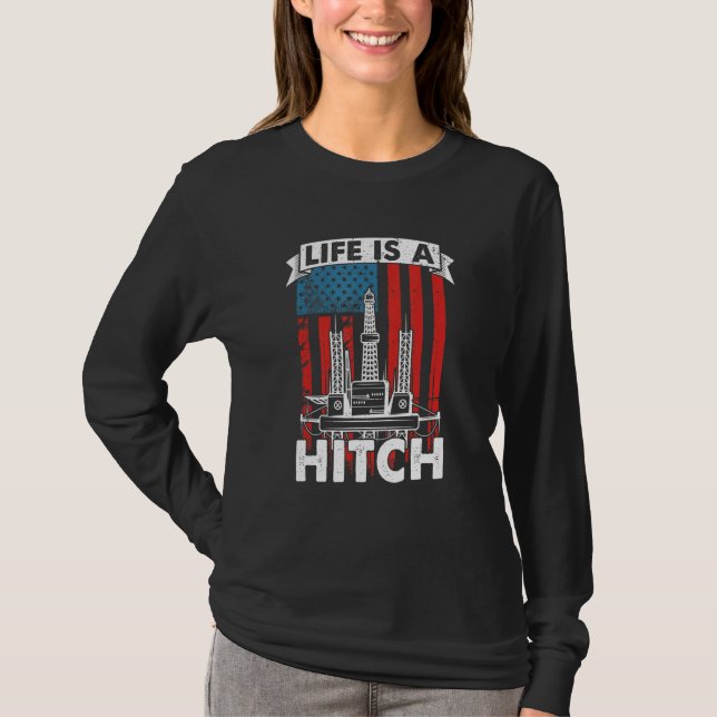 Oljefält USA Flagga Fracking   Fracker Oljeborrnin T Shirt (Framsida)