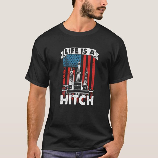 Oljefält USA Flagga Fracking Fracker Oljeborrning T Shirt (Framsida)