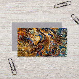 Oljefärg, fluid Marble Struktur Triptych Visitkort