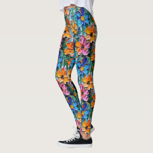 Oljeflödare i Impasto Stil i ett färgat Mönster Leggings