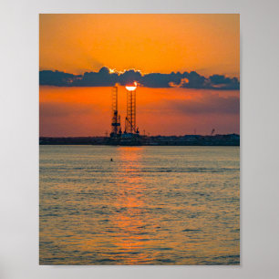 Oljekran Siluett Pensacola Bay Solnedgång Poster