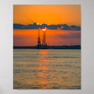 Oljekran Siluett Pensacola Bay Solnedgång Poster
