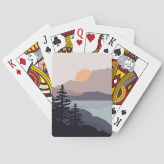 Oljelandskap vid sjö i färgat bergsområde casinokort