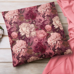 Oljemålade blommor Burgundy Rosafärgad Kudde