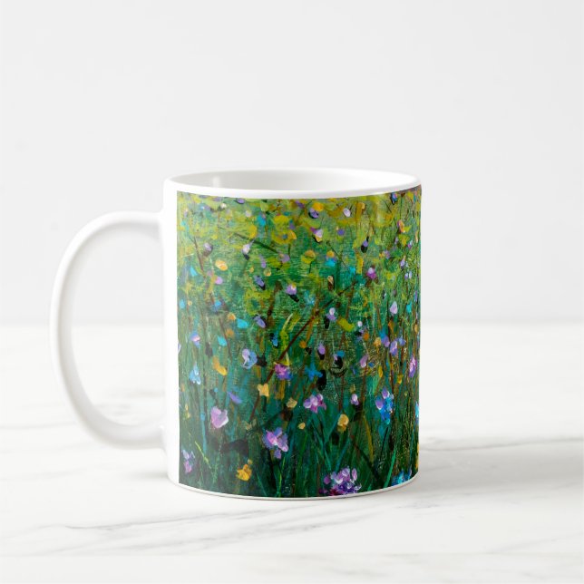  oljemålning av blommor, vackra blommor av fält  kaffemugg (Vänster)