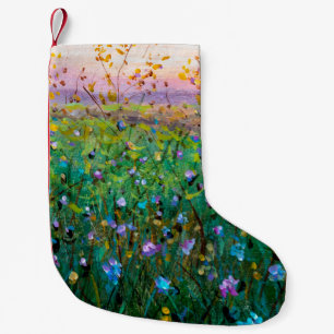 oljemålning av blommor, vackra blommor av fält liten julstrumpa