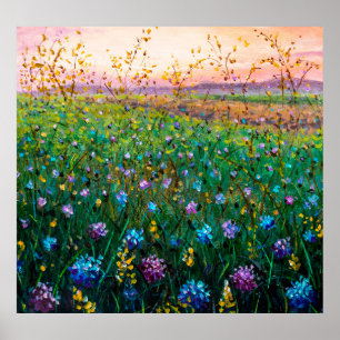 oljemålning av blommor, vackra blommor av fält poster