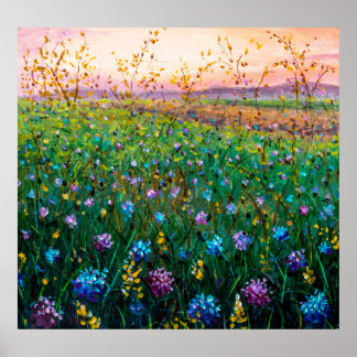 oljemålning av blommor, vackra blommor av fält poster