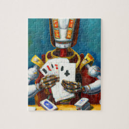 Oljemålning av ett robot-uppspelningskort pussel