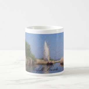 Oljemålning av fartyg som seglar på norfolkbroader kaffemugg