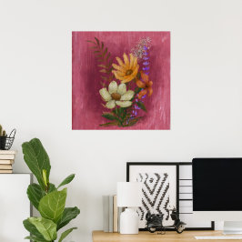 oljemålning av gult och vitblomma poster