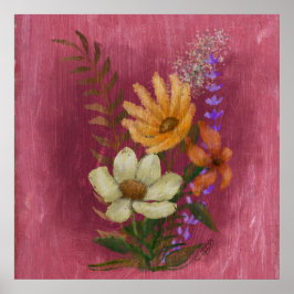 oljemålning av gult och vitblomma poster