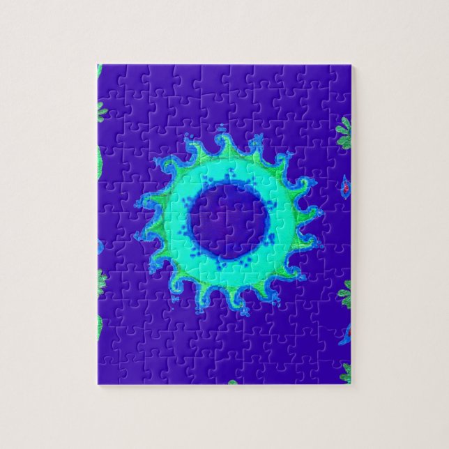 Oljemålning av konstgjord bevattnad blå Blommigt Pussel (Vertikal)