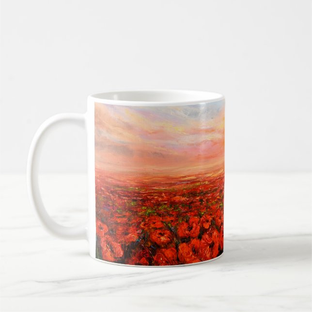  oljemålning av opiumvallmo( Papaver somniferum)  Kaffemugg (Vänster)