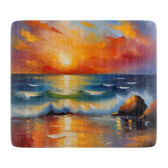 Oljemålning av orangens solnedgång över havet (Framsidan)