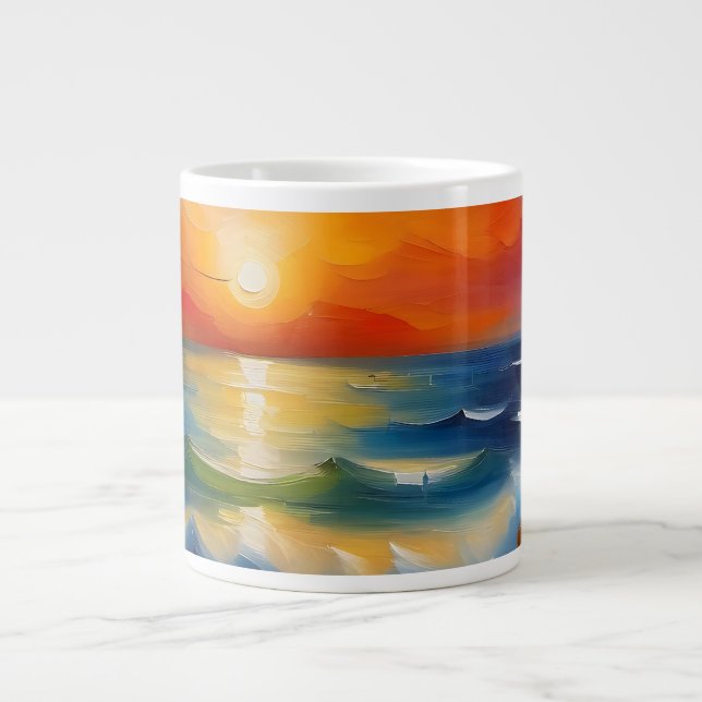 Oljemålning av orangens solnedgång över havet jumbo mugg (Framsidan)