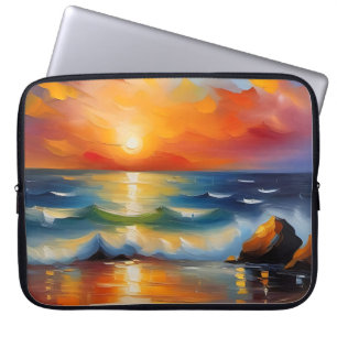 Oljemålning av orangens solnedgång över havet laptop fodral