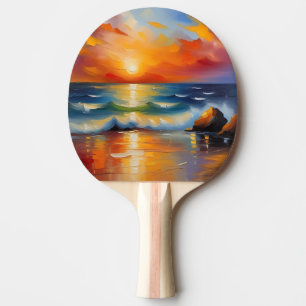 Oljemålning av orangens solnedgång över havet pingisracket