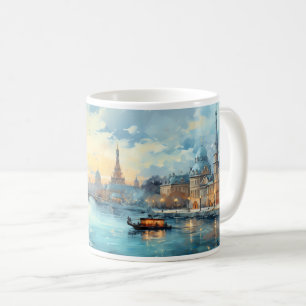 Oljemålning av stad och flod kaffemugg