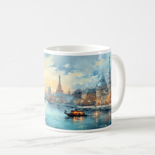 Oljemålning av stad och flod kaffemugg (Framsida höger)