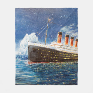 oljemålning av Titanic och isberg i hav n Fleecefilt