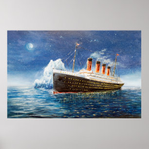 oljemålning av Titanic och isberg i hav n Poster