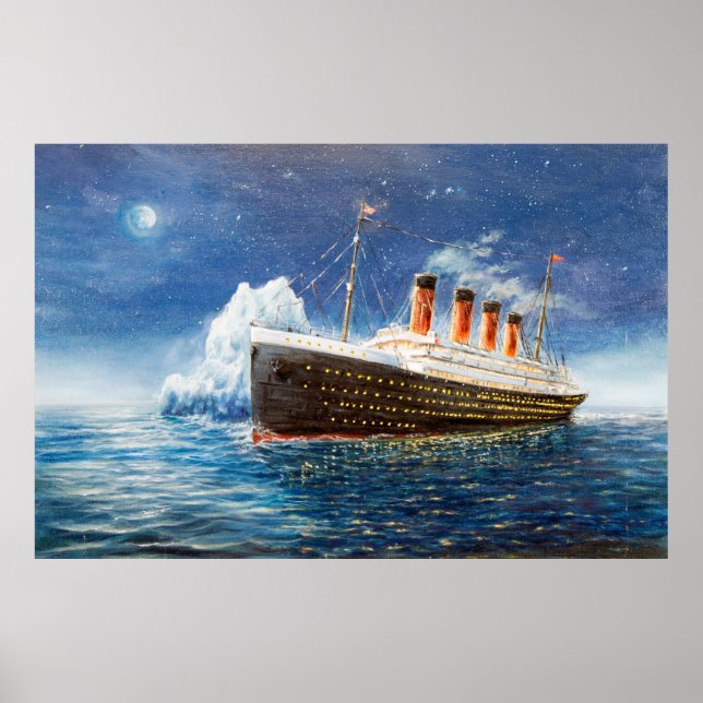 oljemålning av Titanic och isberg i hav n Poster (Framsidan)