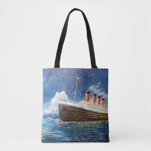 oljemålning av Titanic och isberg i hav n Tygkasse