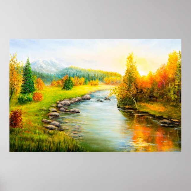 oljemålning av vackert höstlandskap, skog poster (Framsidan)