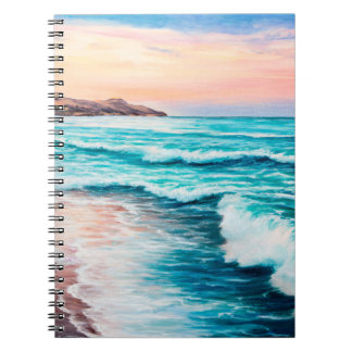 oljemålning av vackert lila solnedgång över havet anteckningsbok