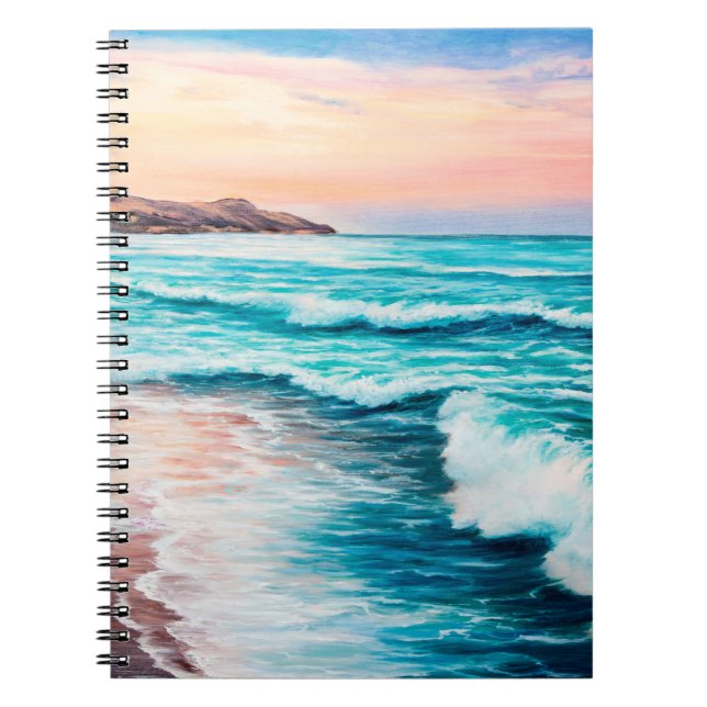 oljemålning av vackert lila solnedgång över havet anteckningsbok (Framsidan)