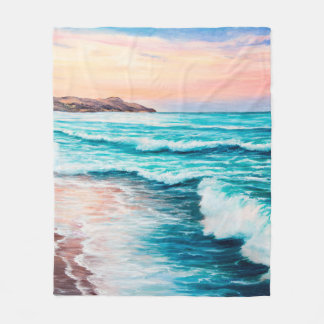  oljemålning av vackert lila solnedgång över havet fleecefilt