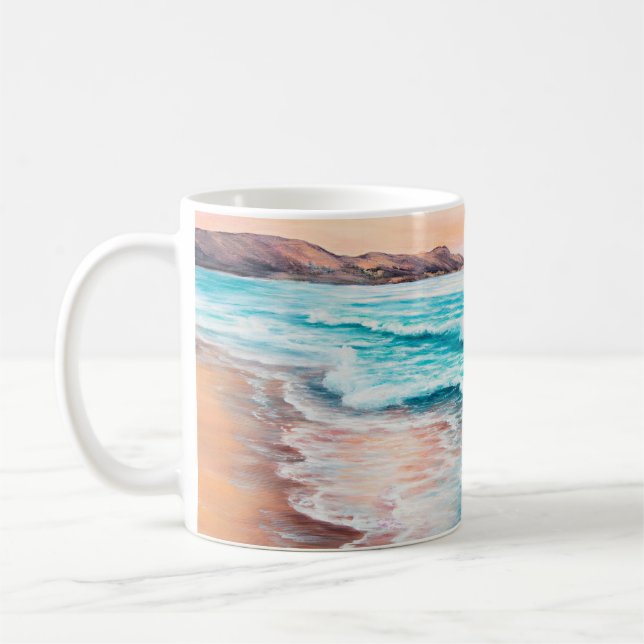 oljemålning av vackert lila solnedgång över havet kaffemugg (Vänster)