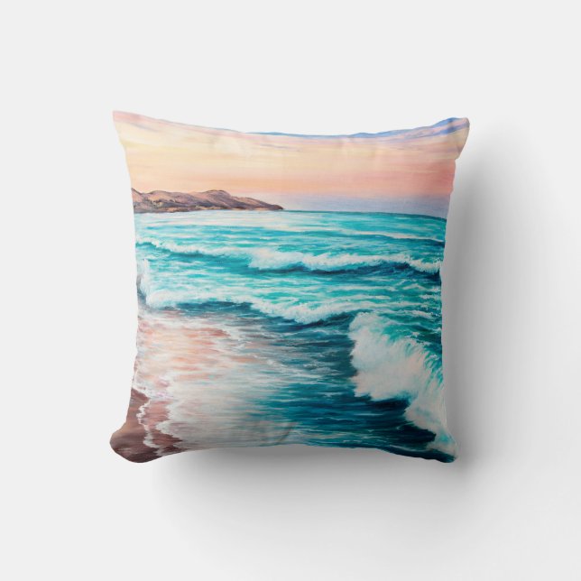  oljemålning av vackert lila solnedgång över havet kudde (Framsida)