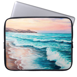 oljemålning av vackert lila solnedgång över havet laptop fodral
