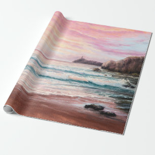 oljemålning av vackert lila solnedgång över havet presentpapper
