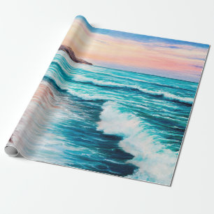 oljemålning av vackert lila solnedgång över havet presentpapper