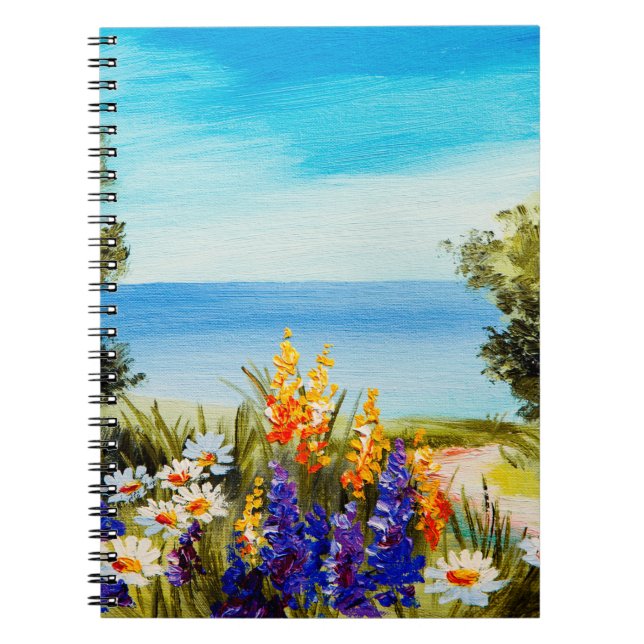 oljemålning blommor nära havet, chamomile fält. anteckningsbok (Framsidan)